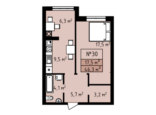 ЖК Петровские Липки: планировка 1-комнатной квартиры 46.3 м²