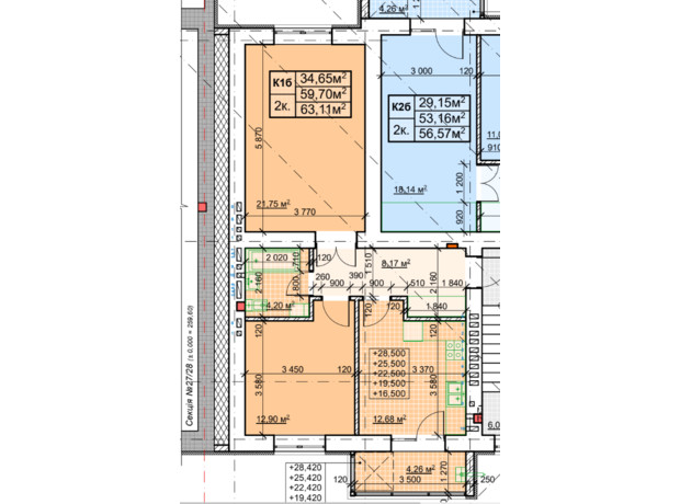 ЖК Millennium: планування 2-кімнатної квартири 63.11 м²
