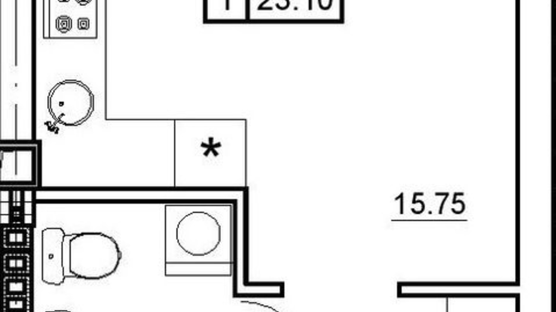 Планування квартири студії в ЖК Комфортне Містечко 23.1 м², фото 348043