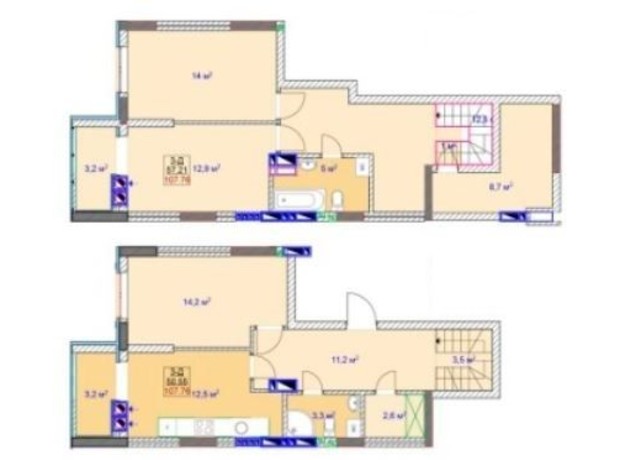 ЖК Sky: планировка 3-комнатной квартиры 107.76 м²