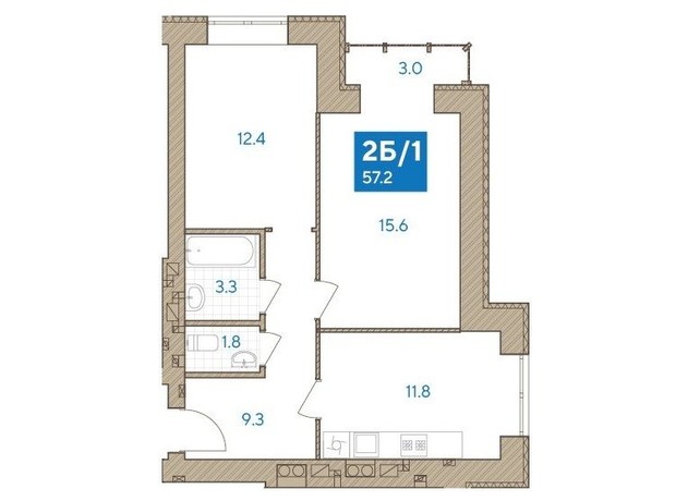 ЖК White house: планировка 2-комнатной квартиры 57.2 м²