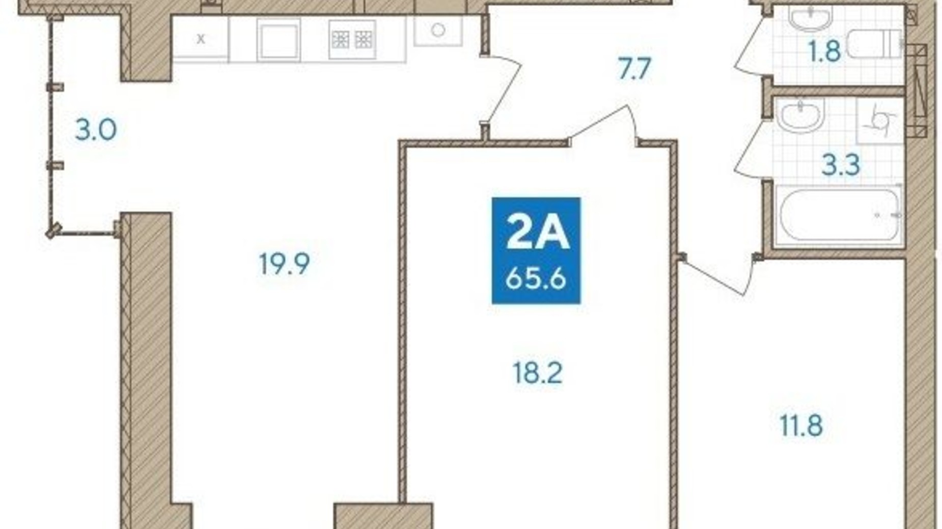 Планировка 2-комнатной квартиры в ЖК White house 65.6 м², фото 348888