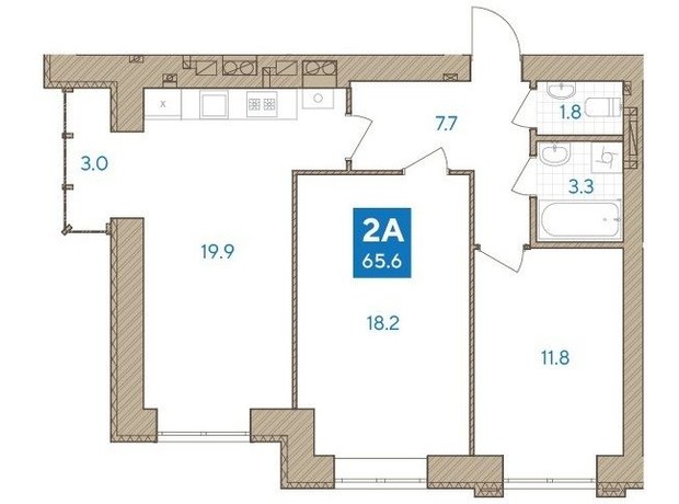 ЖК White house: планировка 2-комнатной квартиры 65.6 м²