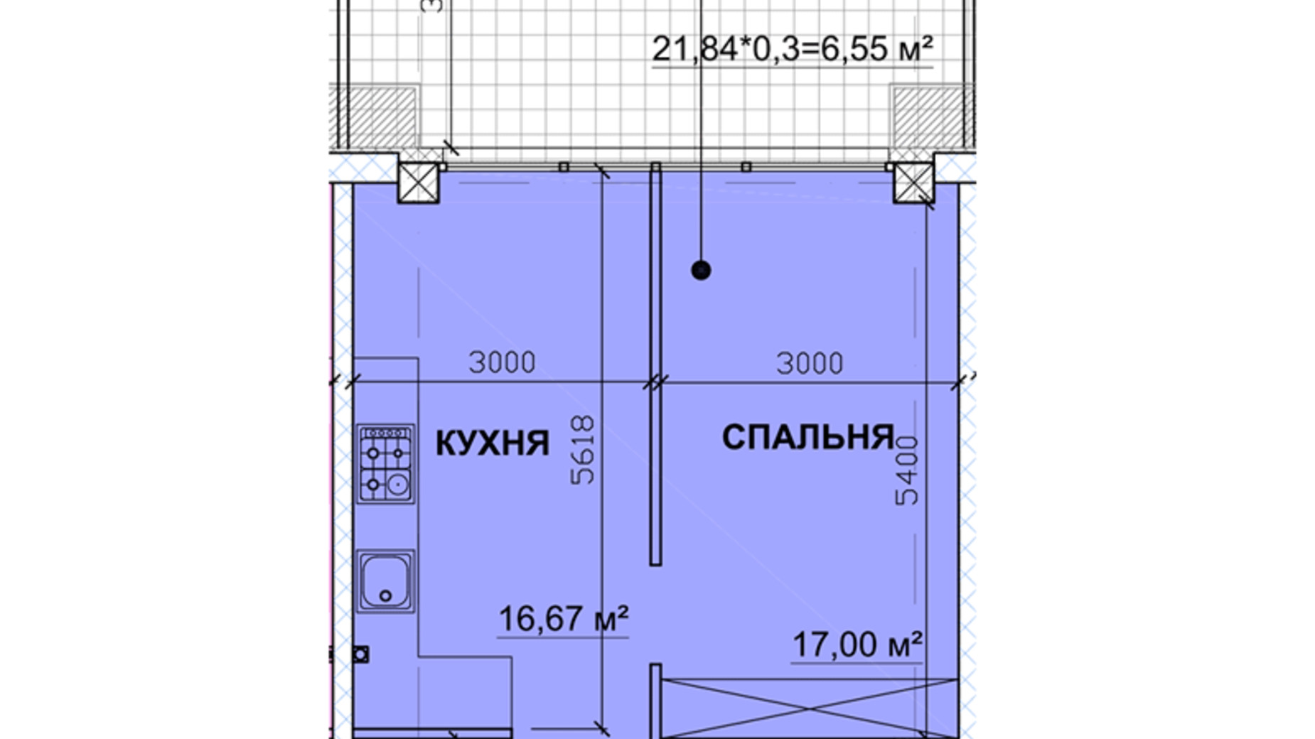 Планування 1-кімнатної квартири в ЖК Parkoviy 51.06 м², фото 349280