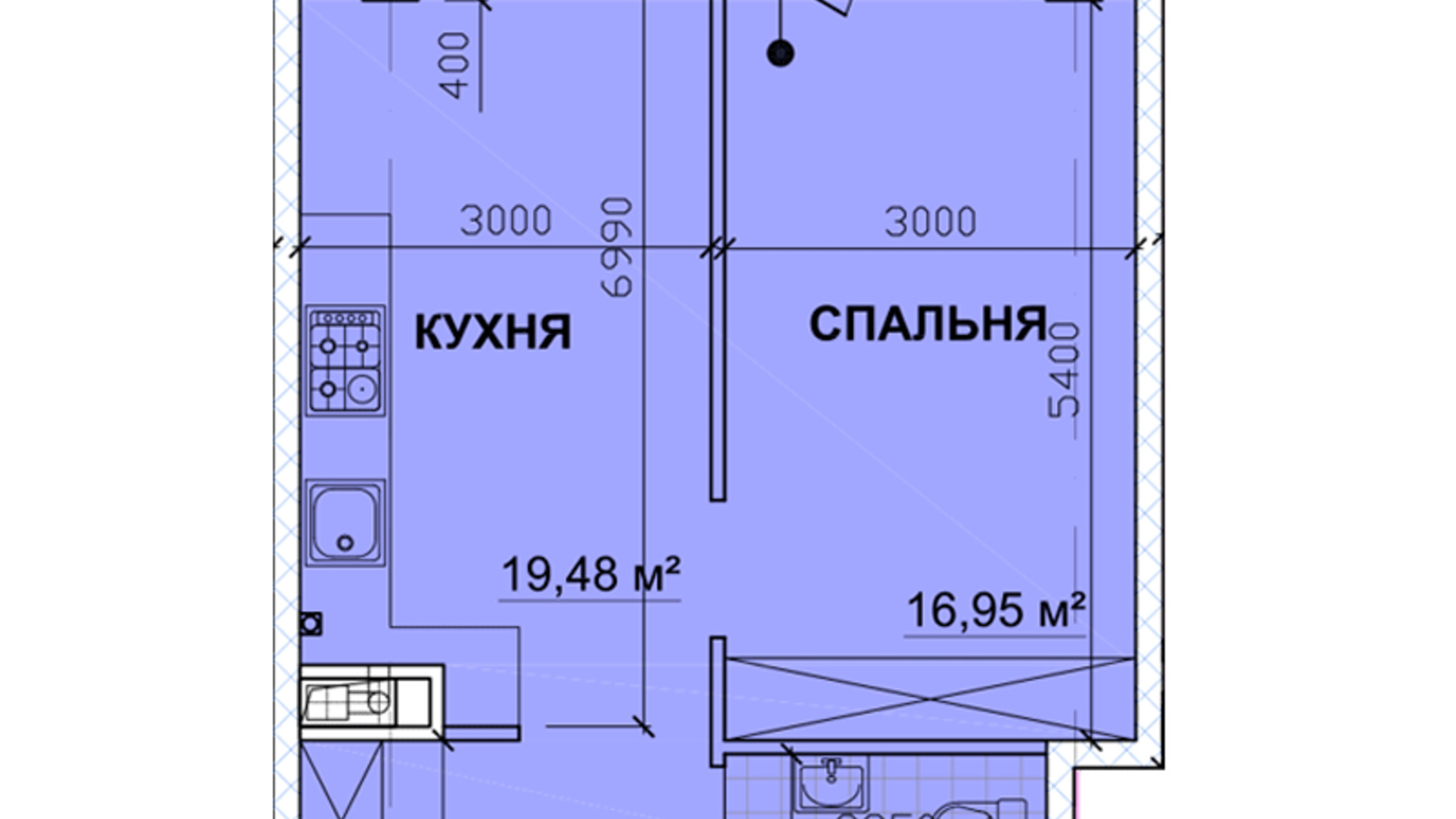 Планування 1-кімнатної квартири в ЖК Parkoviy 51.45 м², фото 349286