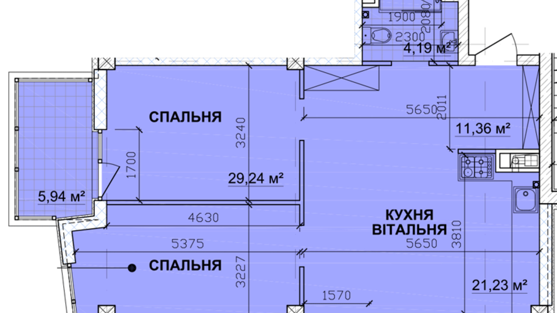 Планировка 2-комнатной квартиры в ЖК Parkoviy 77.56 м², фото 349288