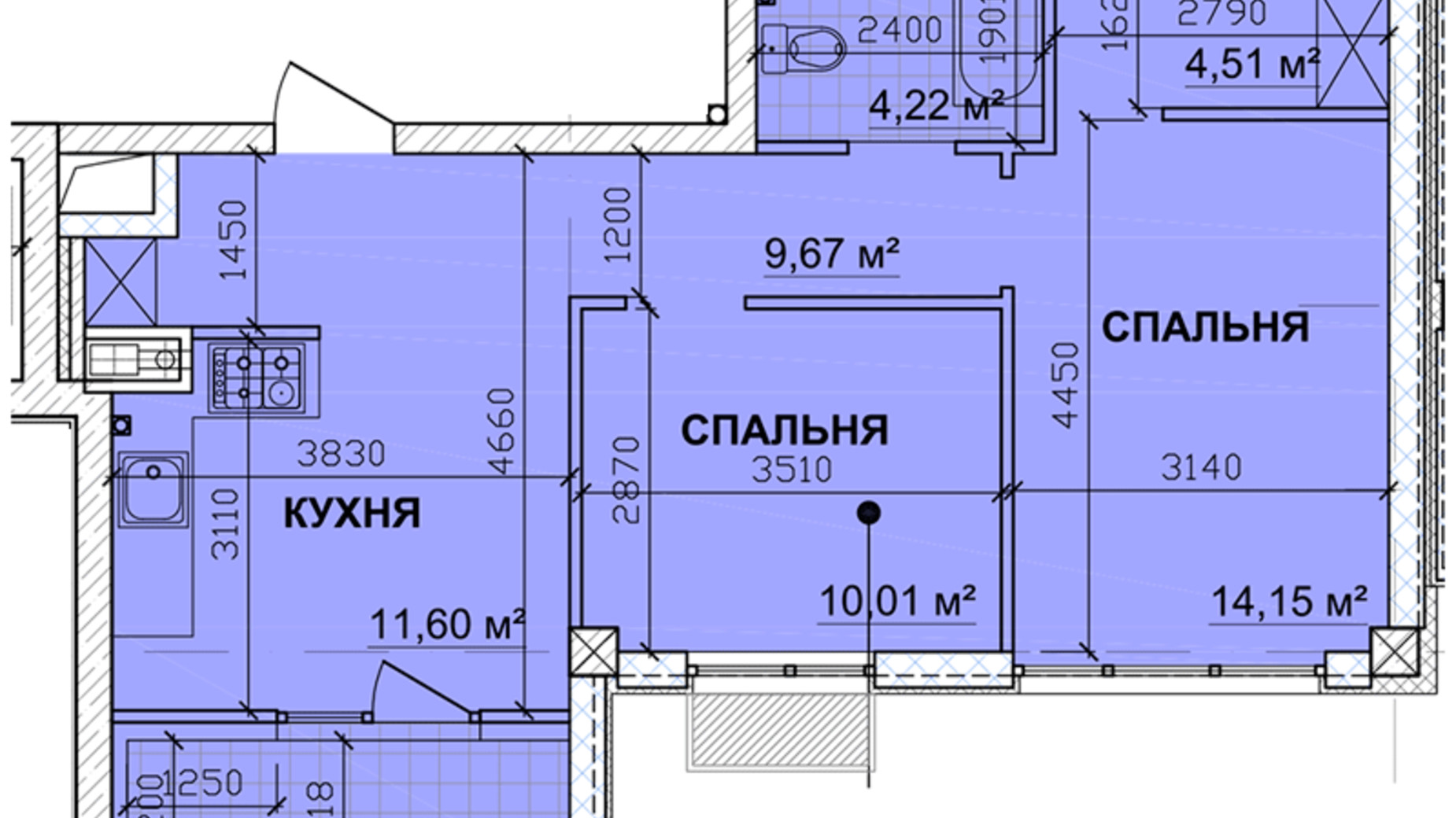 Планування 2-кімнатної квартири в ЖК Parkoviy 62.18 м², фото 349289