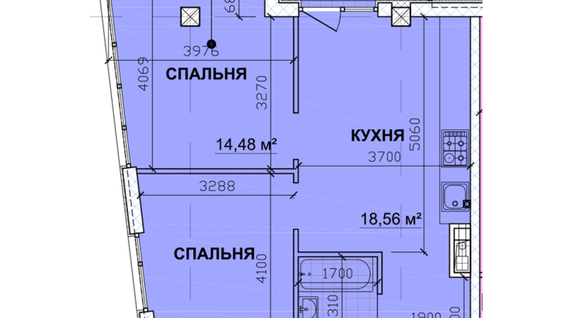 Планування 2-кімнатної квартири в ЖК Parkoviy 61.1 м², фото 349290