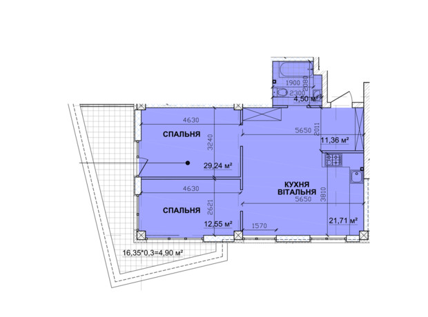 ЖК Parkoviy: планировка 2-комнатной квартиры 72 м²