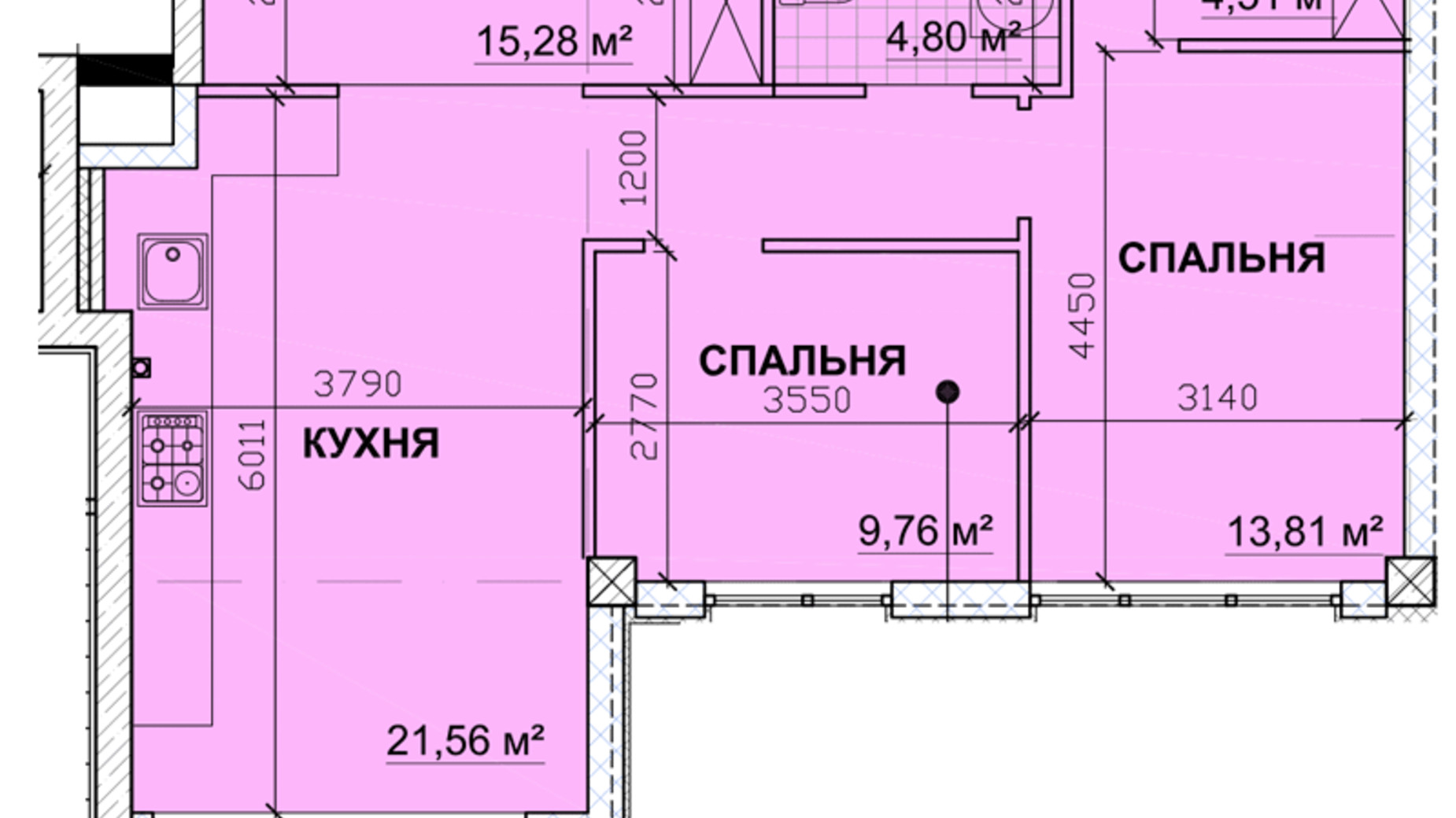 Планировка 2-комнатной квартиры в ЖК Parkoviy 71.88 м², фото 349292