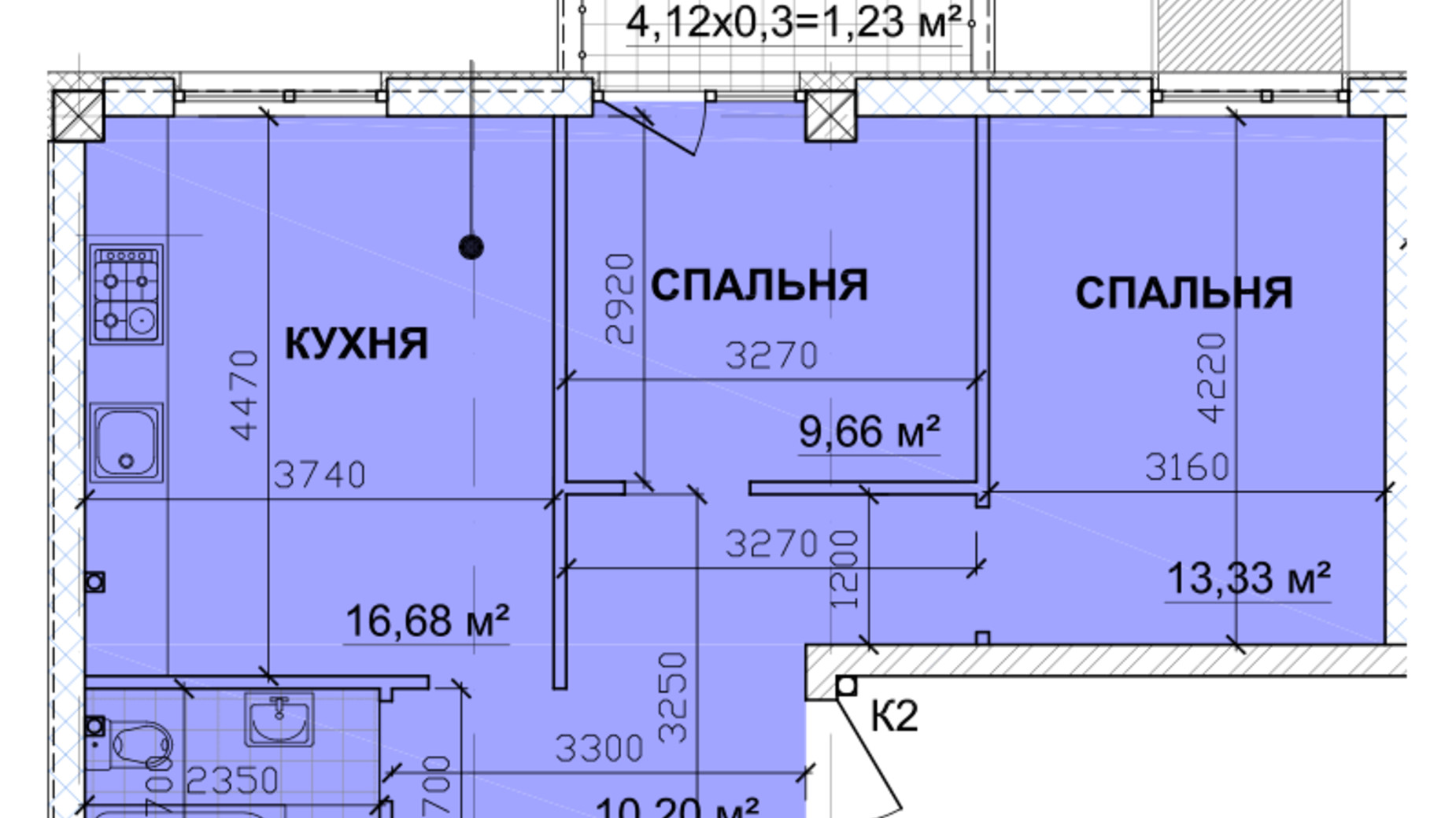 Планування 2-кімнатної квартири в ЖК Parkoviy 56.85 м², фото 349295