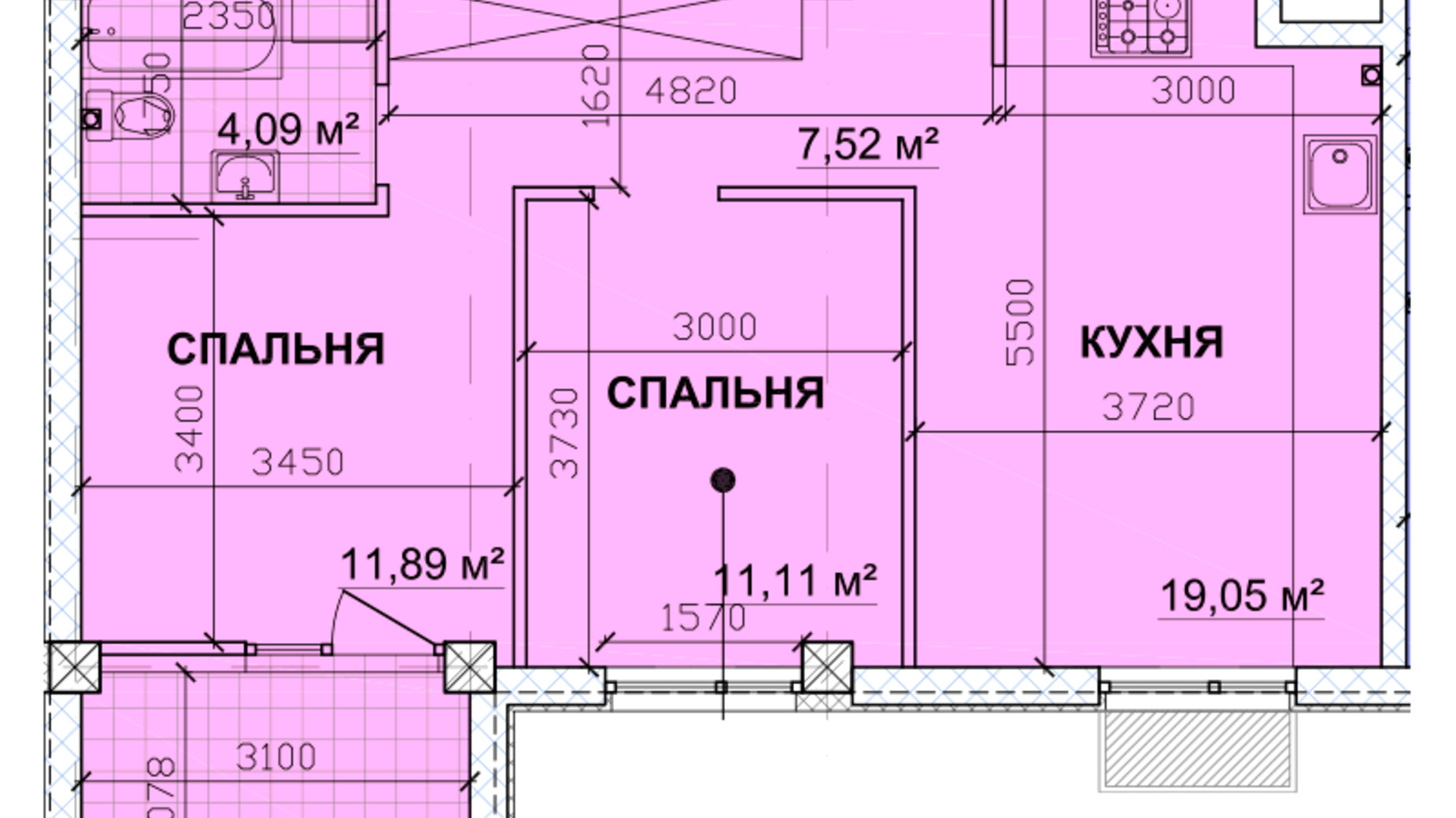 Планування 2-кімнатної квартири в ЖК Parkoviy 62.4 м², фото 349296