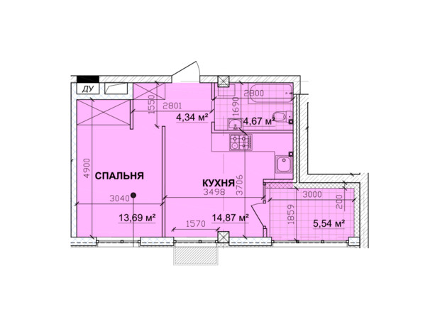 ЖК Parkoviy: планування 1-кімнатної квартири 45.11 м²