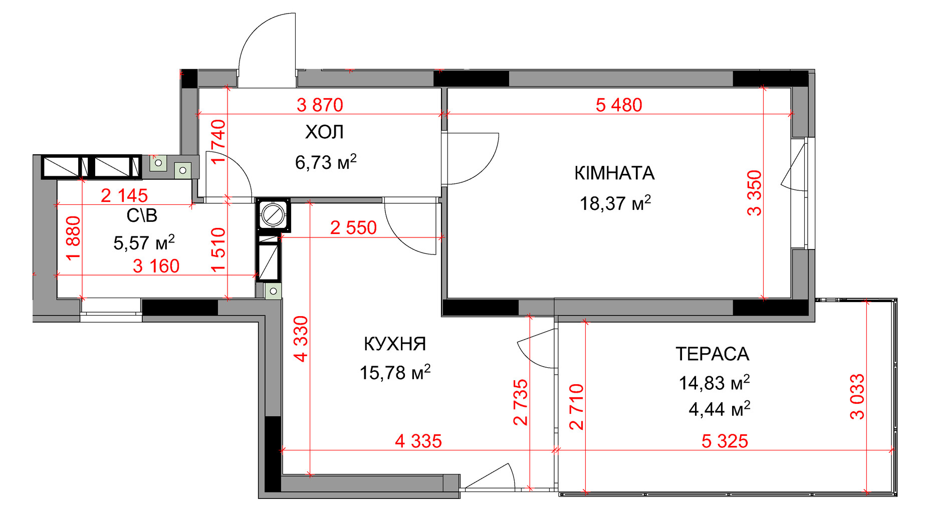 Планування 1-кімнатної квартири в ЖК На Прорізній 3 50.89 м², фото 349328