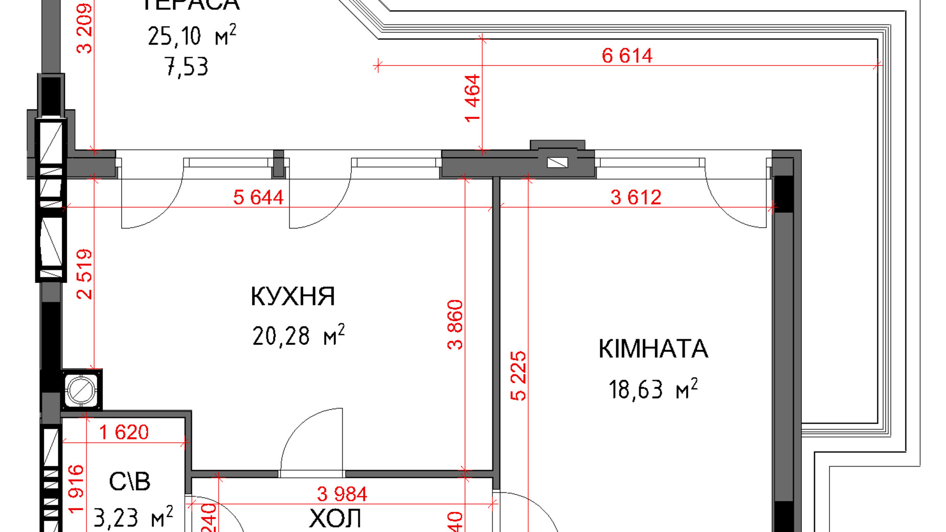 Планировка 1-комнатной квартиры в ЖК На Прорезной 3 55.65 м², фото 349331