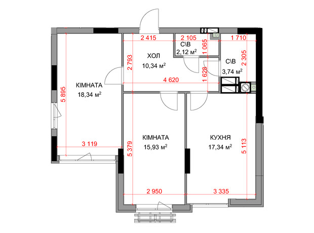 ЖК На Прорізній 3: планування 2-кімнатної квартири 67.81 м²