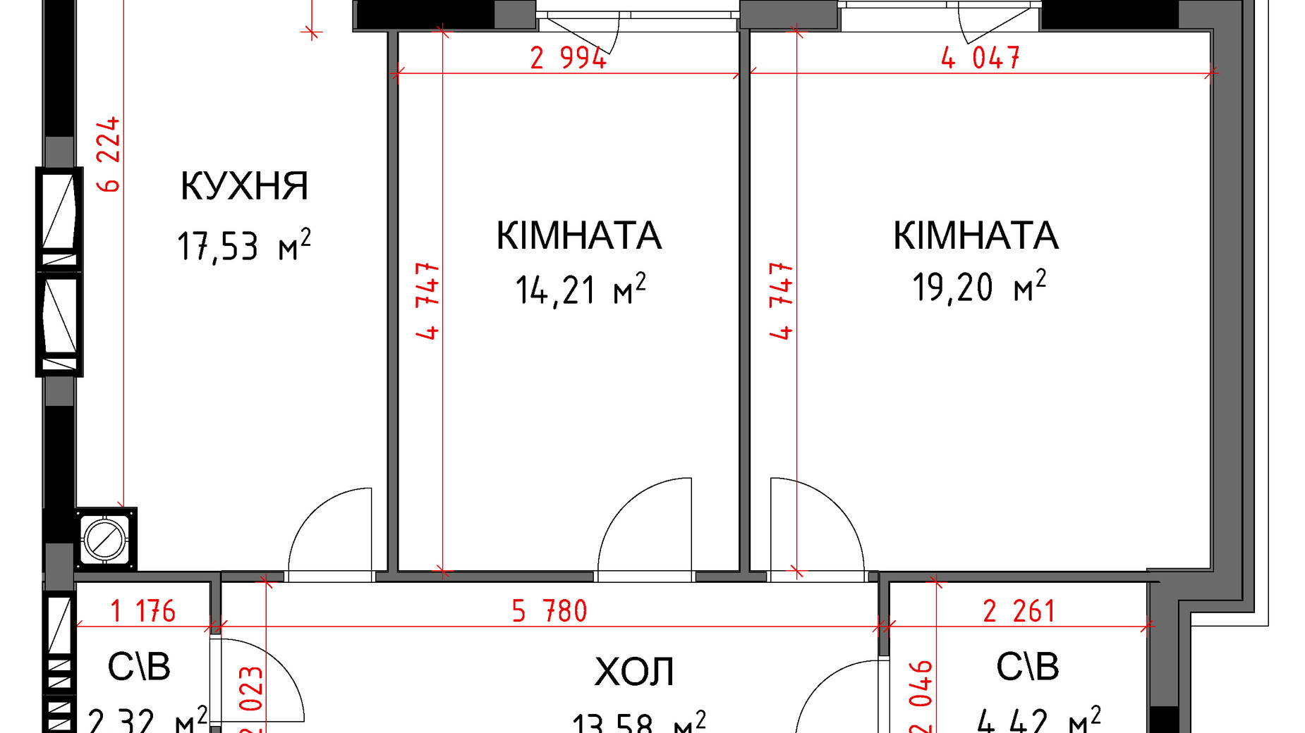 Планування 2-кімнатної квартири в ЖК На Прорізній 3 71.77 м², фото 349366