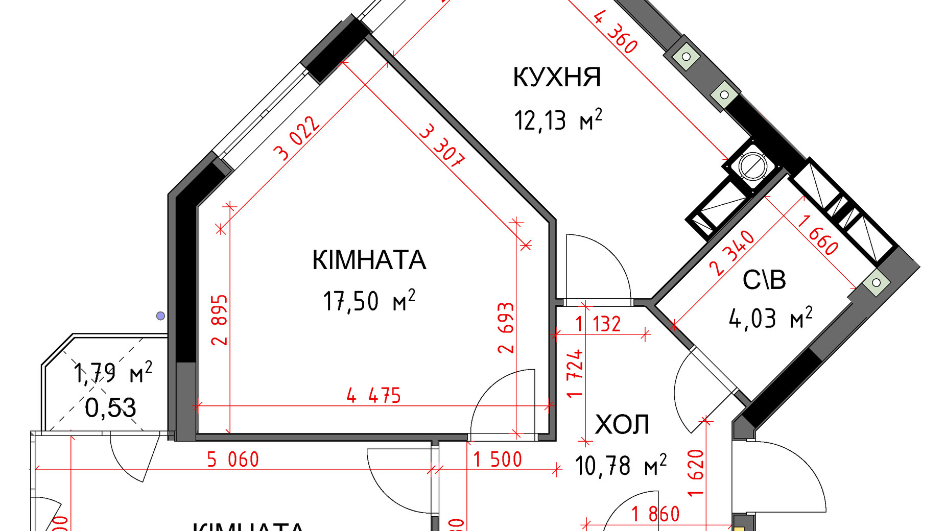 Планування 2-кімнатної квартири в ЖК На Прорізній 3 60.32 м², фото 349371