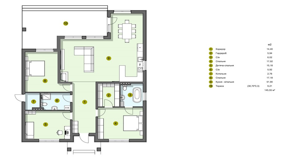 Планування котеджу в КМ Рославичі 146 м², фото 349814