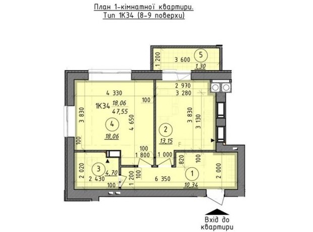 ЖК Французький Бульвар: планування 1-кімнатної квартири 47.55 м²