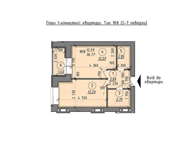 ЖК Французький Бульвар: планування 1-кімнатної квартири 36.77 м²