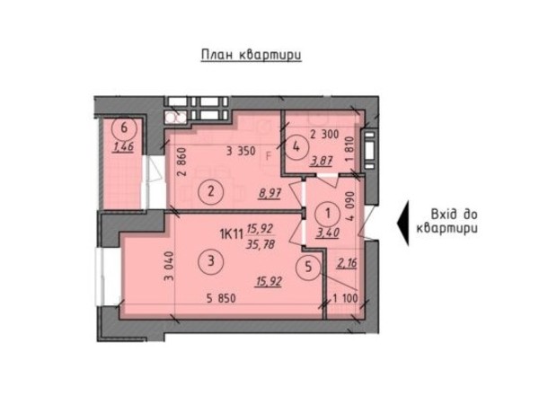 ЖК Французький Бульвар: планування 1-кімнатної квартири 35.78 м²