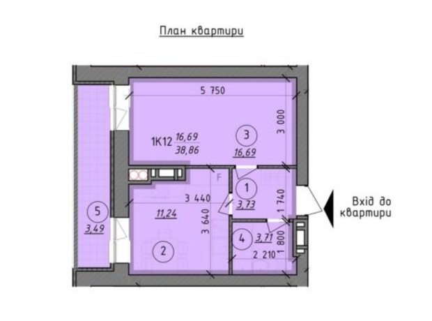 ЖК Французский Бульвар: планировка 1-комнатной квартиры 38.86 м²