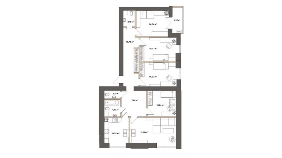 Планировка 5-комнатной квартиры в ЖК Park Residence 117.9 м², фото 350341