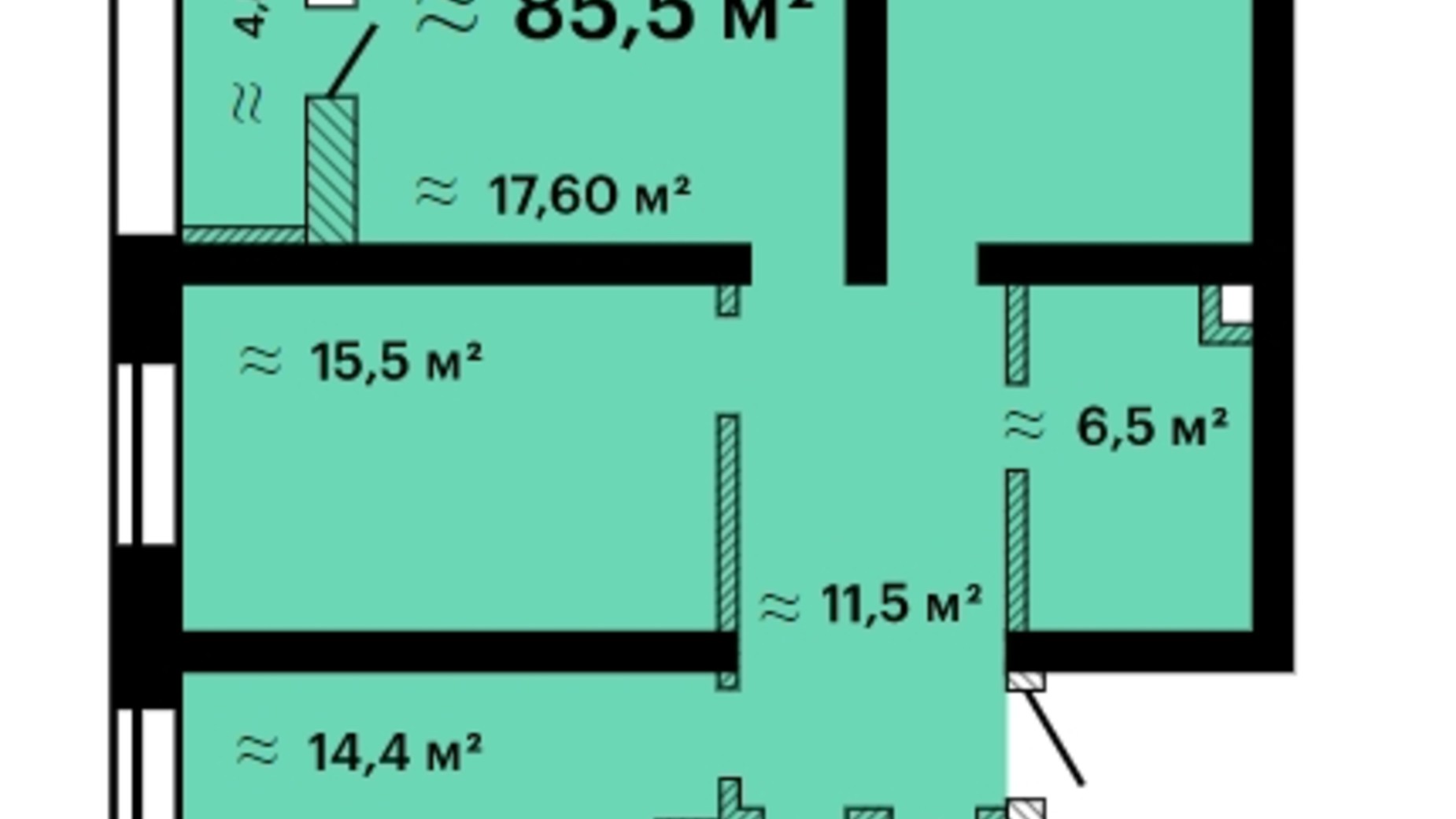 Планировка 3-комнатной квартиры в ЖК Альтаир-3 87.4 м², фото 350533