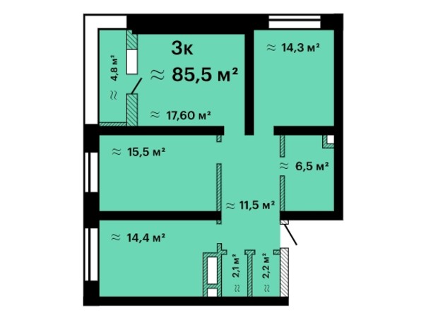 ЖК Альтаїр-3: планування 3-кімнатної квартири 87.4 м²