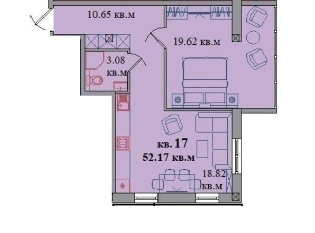 КБ Crystal house: планування 1-кімнатної квартири 55.7 м²