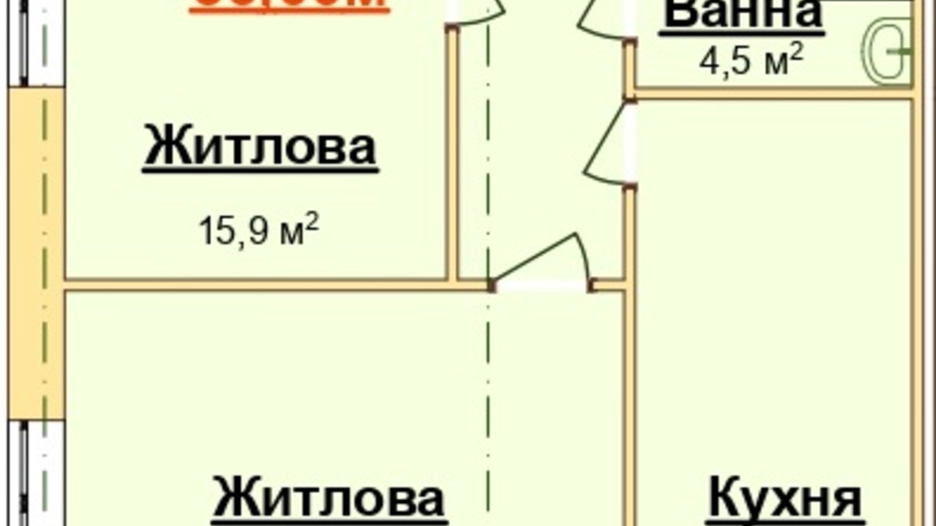 Планировка 2-комнатной квартиры в ЖК Парк Стоун 64.62 м², фото 351728