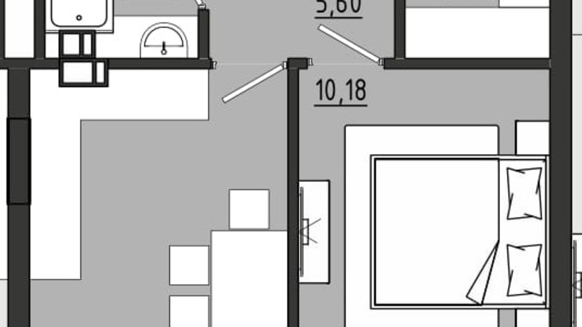 Планування 1-кімнатної квартири в ЖР Сади Рів'єри 42.19 м², фото 351756