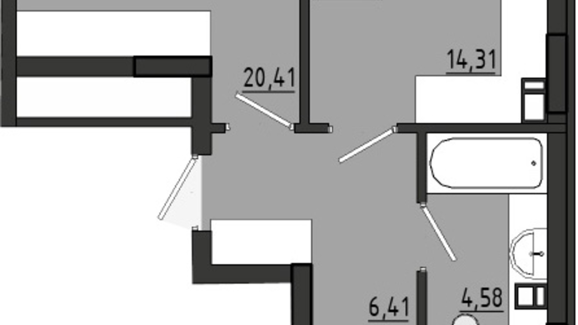 Планування 2-кімнатної квартири в ЖР Сади Рів'єри 59.08 м², фото 351777