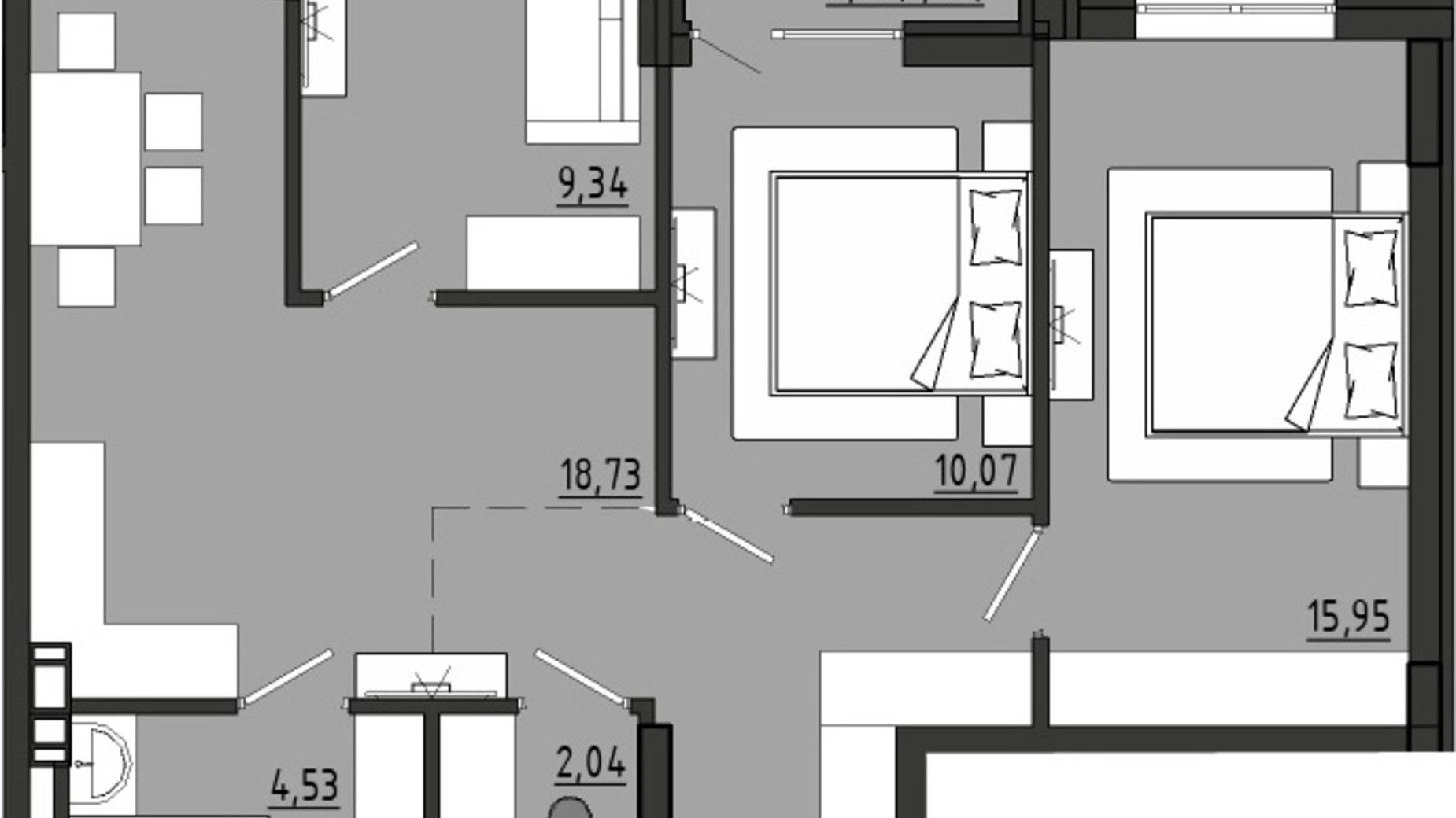 Планировка 3-комнатной квартиры в ЖР Сады Ривьеры 71.45 м², фото 351871