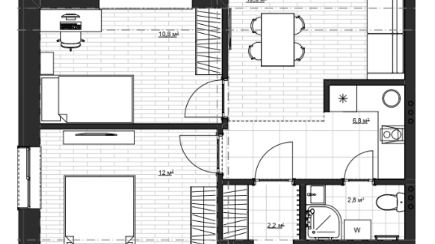Планировка 2-комнатной квартиры в КД  на Мархалевской 46 м², фото 352214