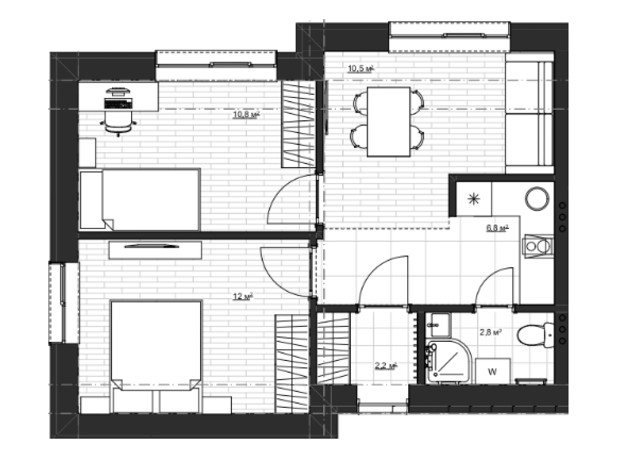 КД  на Мархалевской: планировка 2-комнатной квартиры 46 м²