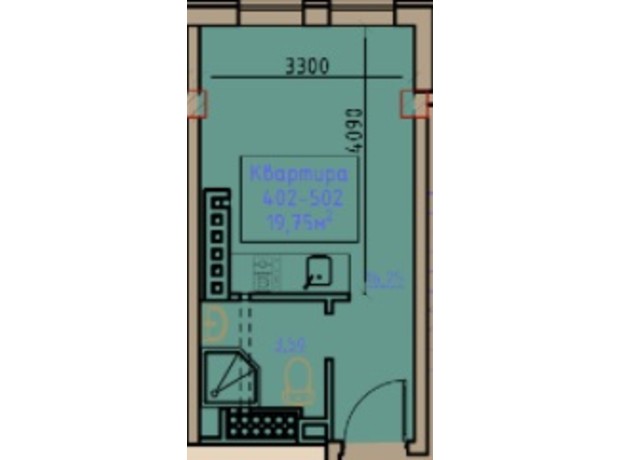 ЖК City House History: планування 1-кімнатної квартири 19.75 м²