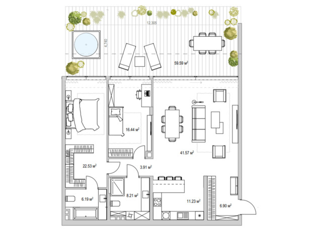 ЖК Lion Hills: планировка 2-комнатной квартиры 134.86 м²