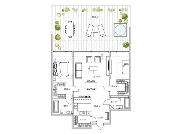 ЖК Lion Hills: планировка 2-комнатной квартиры 137.3 м²