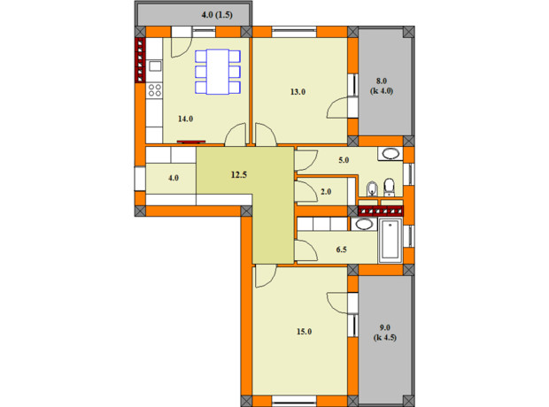 ЖК Vidon: планировка 2-комнатной квартиры 82 м²