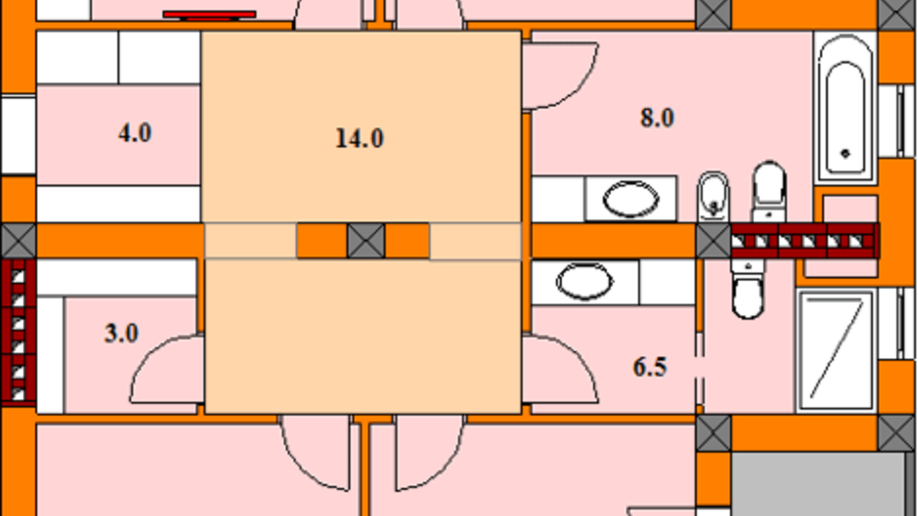 Планировка 3-комнатной квартиры в ЖК Vidon 100 м², фото 352630