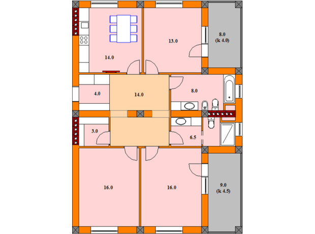 ЖК Vidon: планировка 3-комнатной квартиры 100 м²