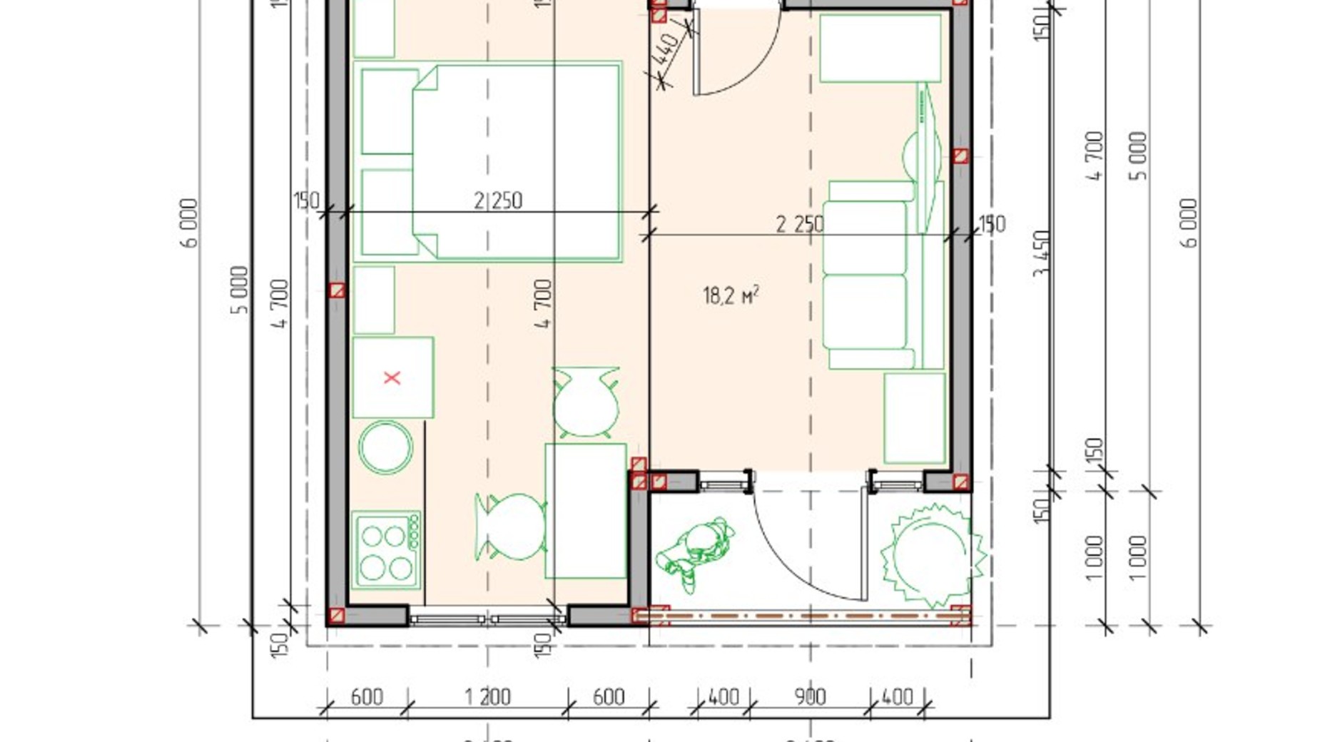 Планировка коттеджа в КГ Конопляна хата 25.5 м², фото 352644