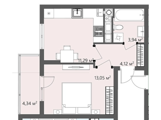 ЖК Greenhouse City: планировка 1-комнатной квартиры 36.74 м²
