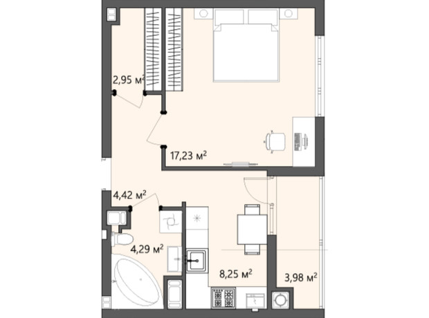 ЖК Greenhouse City: планування 1-кімнатної квартири 41.12 м²