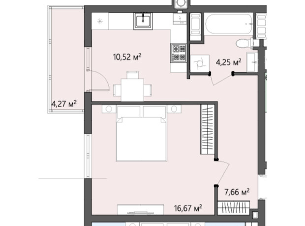 ЖК Greenhouse City: планування 1-кімнатної квартири 43.37 м²