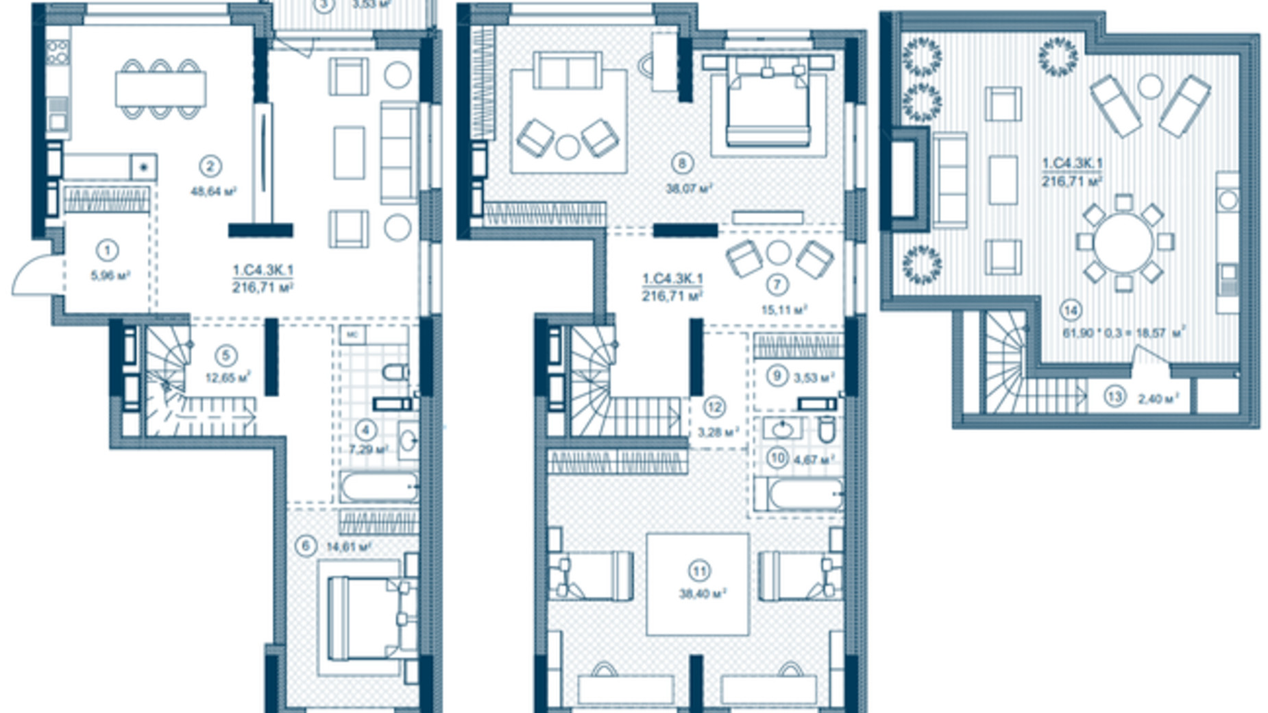 Планування багато­рівневої квартири в ЖК Rusaniv Residence 225.42 м², фото 353031