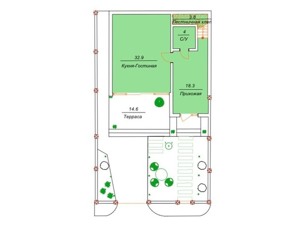 Таунхаус Уютный Дворик: планировка 2-комнатной квартиры 125 м²