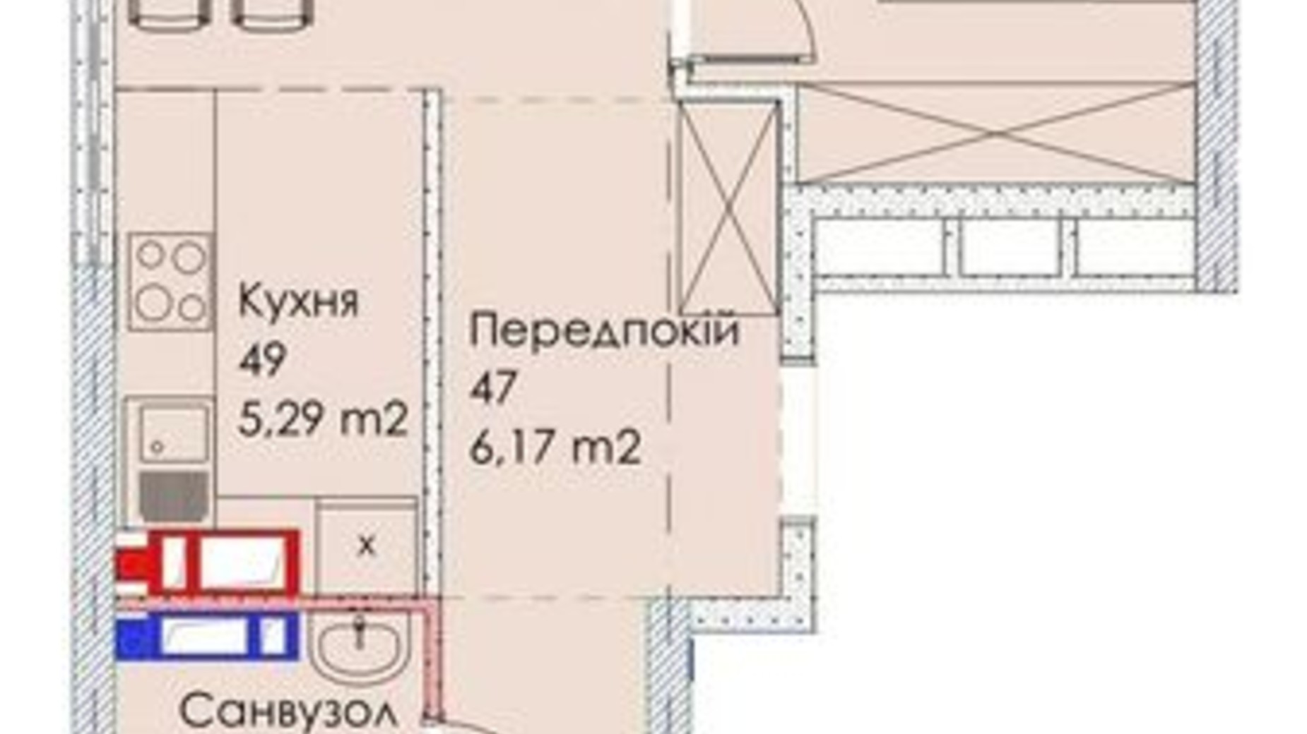 Планування 2-кімнатної квартири в ЖК Maverick Residental Complex 64.78 м², фото 353107